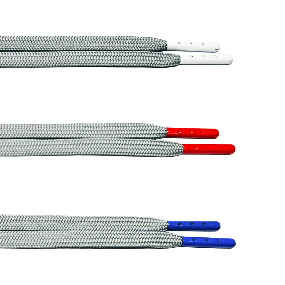 Light Grey Thin Flat Shoelaces with Metal Aglets - For Kobe 5  - Red Tips - Blue Tips - White Tips -
